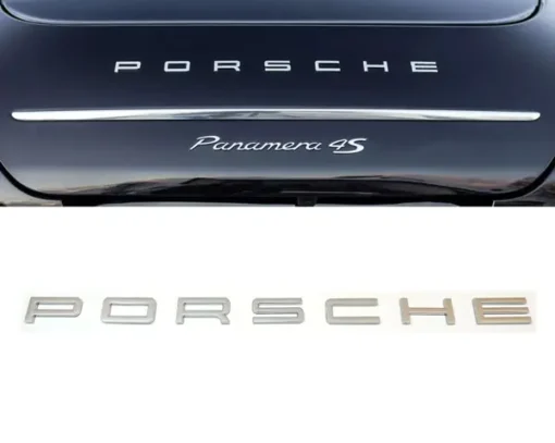 Porsche-Emblem-Baklucka-Silver-Krom