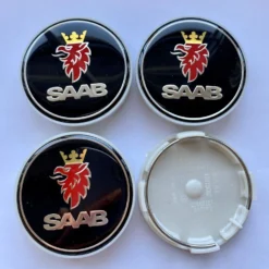 Saab svart navkåpa 63 mm – centrumkåpor i 4-pack med klassisk design