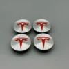 Tesla-Centrumkåpor-Navkåpor-Krom-Röd