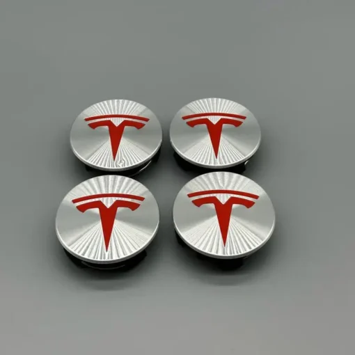 Tesla-Centrumkåpor-Navkåpor-Krom-Röd