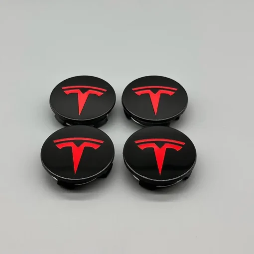 Tesla-Centrumkåpor-Navkåpor-Svart-Röd