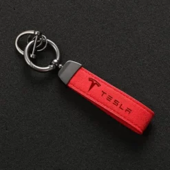 Tesla-Nyckelring-Alcantara-Röd-färg