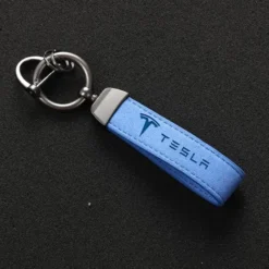 Tesla-nyckelring-alcantara-blå