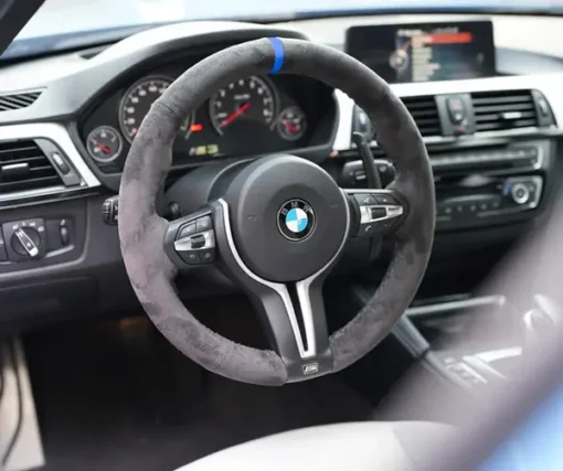 BMW F-serie rattöverdrag i svart mocka med perfekt passform och hög komfort