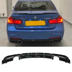 Sportig M Performance diffuser i blanksvart till BMW F30/F31 335i/335d – för dubbla utblås, ett på varje sida. Snygg styling & perfekt passform!