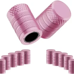 Rosa ventilhattar i aluminium – 4-pack med räfflad design för bil, cykel och MC. Skyddar ventiler och adderar färg.