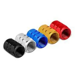 Ventilhattar i metall i flera färger – 4-pack med röd, blå, guld, silver och svart finish för bil, MC eller cykel.