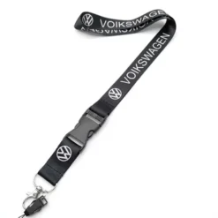 Volkswagen nyckelband i svart design med vit VW-logotyp – stilrent och praktiskt nyckeltillbehör.