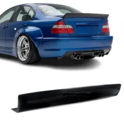 Blanksvart Ducktail-vinge till BMW E46 Sedan – stilren bakprofil och sportigare utseende.