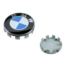 Blå/vita centrumkåpor 68 mm till BMW‑hjul – säljs per styck.