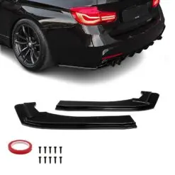 Blanksvarta baksplitters monterade på BMW 3‑serie F30/F31 320 & 330 som ger bilen ett sportigare och mer aggressivt bakparti.