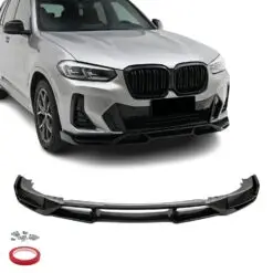 Frontspoiler för BMW X3 G01 och X4 G02 2021–2025 som ger bilen en aggressiv front och förbättrad aerodynamik.