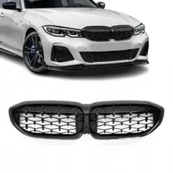 Blanksvart Diamant-grill för BMW G20/G21 2018-2022 som ger bilen en exklusiv och aggressiv frontdesign med modern sportlook.