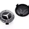 Svart Mercedes centrumkåpa 75mm med stilren design och perfekt passform för originalfälgar.