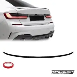 Blanksvart spoilervinge för BMW 3-serie G20/G80 som ger bilen ett aggressivt sportutseende, förbättrad aerodynamik och ökad stabilitet.