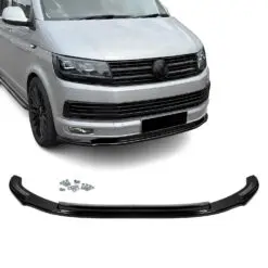 Blanksvart Sportline frontläpp till VW T6 (2015–2019) som ger bilen en sportig, stilren och aggressiv frontprofil.