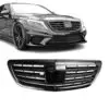 Blanksvart grill till Mercedes S-Klass W222 (2014–2020) utan 360° kamera som ger bilen en sportig, modern och exklusiv front.