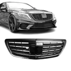 Blanksvart grill till Mercedes S-Klass W222 (2014–2020) utan 360° kamera som ger bilen en sportig, modern och exklusiv front.