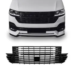 Blanksvart grill till VW Transporter T6.1 som ger bilen en sportig, modern och exklusiv frontdesign.