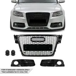 RS4-look frontgrill med dimljusgaller till Audi A4 B8 2008–2011 – ger fronten ett sportigt och exklusivt utseende.