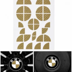 BMW klistermärken för emblem i guld kolfiber – appliceras på befintliga emblem, ratt och fälgemblem för en exklusiv BMW-look.