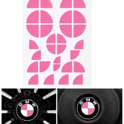 BMW klistermärken för emblem i rosa design – appliceras på befintliga emblem, ratt och fälgemblem för en sportig BMW-look.