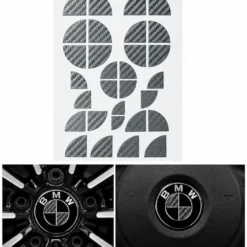 BMW klistermärken för emblem i silver kolfiber – appliceras på befintliga emblem, ratt och fälgemblem för en stilren BMW-look.